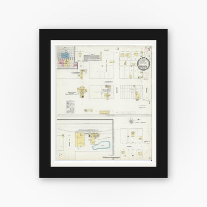 Old map wall art mockup — black gallery frame with white mat — Sanborn Fire Insurance Map from Groesbeck, Limestone County, Texas (1896) - Complete Map Set