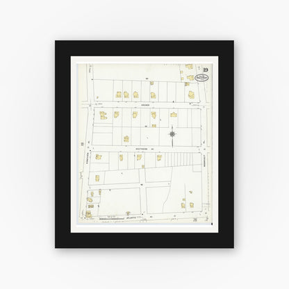 Old map wall art mockup — black gallery frame with white mat — Sanborn Fire Insurance Map from Freeport, Nassau County, New York (1910), Sheet #0019