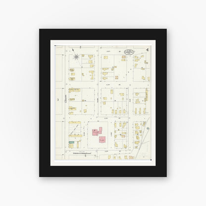 Old map wall art mockup — black gallery frame with white mat — Sanborn Fire Insurance Map from Crookston, Polk County, Minnesota (1906), Sheet #0004
