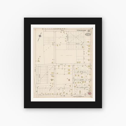 Old map wall art mockup — black gallery frame with white mat — Sanborn Fire Insurance Map from Uvalde, Uvalde County, Texas (1922), Sheet #0011