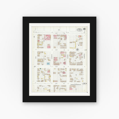 Old map wall art mockup — black gallery frame with white mat — Sanborn Fire Insurance Map from El Paso, El Paso County, Texas (1902), Sheet #0021