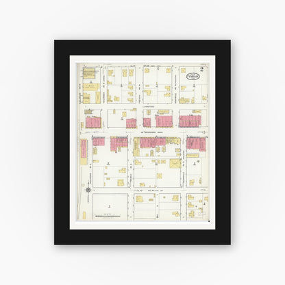 Old map wall art mockup — black gallery frame with white mat — Sanborn Fire Insurance Map from Fort Meade, Polk County, Florida (1917), Sheet #0002