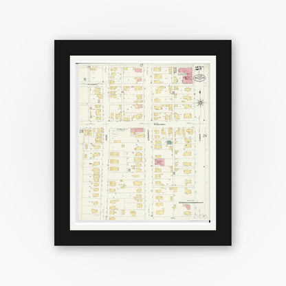 Old map wall art mockup — black gallery frame with white mat — Sanborn Fire Insurance Map from Marion, Marion County, Ohio (1908), Sheet #0023