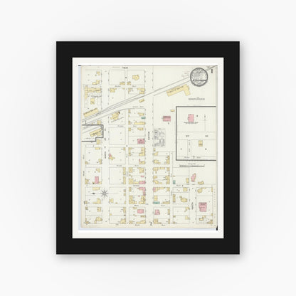 Old map wall art mockup — black gallery frame with white mat — Sanborn Fire Insurance Map from West Alexandria, Preble County, Ohio (1896) - Complete Map Set