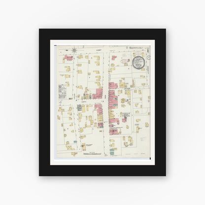 Old map wall art mockup — black gallery frame with white mat — Sanborn Fire Insurance Map from Morenci, Lenawee County, Michigan (1899) - Complete Map Set