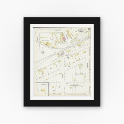 Old map wall art mockup — black gallery frame with white mat — Sanborn Fire Insurance Map from Tolono, Champaign County, Illinois (1893), Sheet #0003