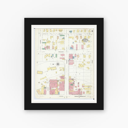 Old map wall art mockup — black gallery frame with white mat — Sanborn Fire Insurance Map from South Haven, Van Buren County, Michigan (1908), Sheet #0004