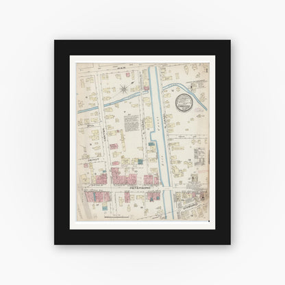Old map wall art mockup — black gallery frame with white mat — Sanborn Fire Insurance Map from Canastota, Madison County, New York (1885), Sheet #0001