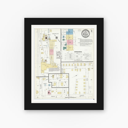 Old map wall art mockup — black gallery frame with white mat — Sanborn Fire Insurance Map from Mount Olive, Wayne County, North Carolina (1912), Sheet #0001