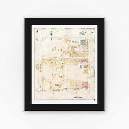 Old map wall art mockup — black gallery frame with white mat — Sanborn Fire Insurance Map from Palmetto, Manatee County, Florida (1944), Sheet #0005