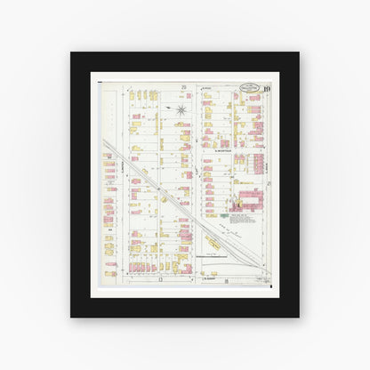Old map wall art mockup — black gallery frame with white mat — Sanborn Fire Insurance Map from Chillicothe, Ross County, Ohio (1900), Sheet #0019