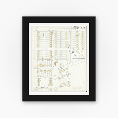 Old map wall art mockup — black gallery frame with white mat — Sanborn Fire Insurance Map from Windber, Somerset County, Pennsylvania (1910), Sheet #0008