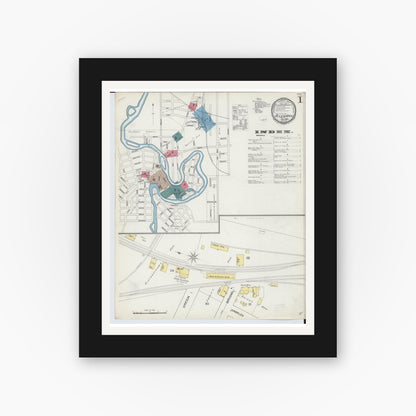 Old map wall art mockup — black gallery frame with white mat — Sanborn Fire Insurance Map from Allegan, Allegan County, Michigan (1893), Sheet #0001