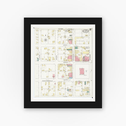 Old map wall art mockup — black gallery frame with white mat — Sanborn Fire Insurance Map from Eldora, Hardin County, Iowa (1893), Sheet #0002