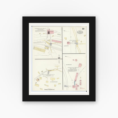 Old map wall art mockup — black gallery frame with white mat — Sanborn Fire Insurance Map from Ishpeming, Marquette County, Michigan (1911), Sheet #0019