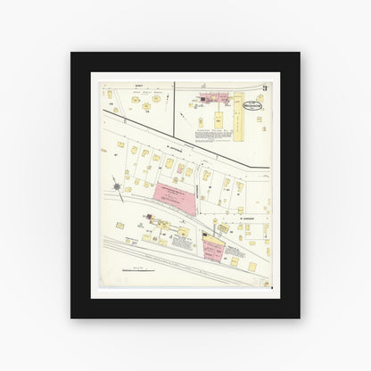 Old map wall art mockup — black gallery frame with white mat — Sanborn Fire Insurance Map from Waxahachie, Ellis County, Texas (1909), Sheet #0003