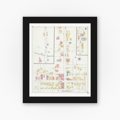 Old map wall art mockup — black gallery frame with white mat — Sanborn Fire Insurance Map from Ripley, Brown County, Ohio (1904), Sheet #0005