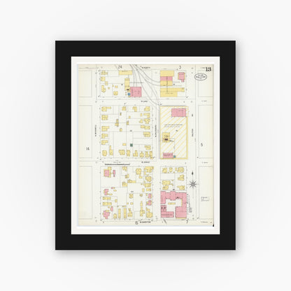 Old map wall art mockup — black gallery frame with white mat — Sanborn Fire Insurance Map from Raleigh, Wake County, North Carolina (1903), Sheet #0013