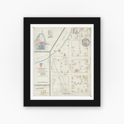 Old map wall art mockup — black gallery frame with white mat — Sanborn Fire Insurance Map from Paris, Monroe County, Missouri (1886) - Complete Map Set