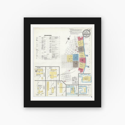 Old map wall art mockup — black gallery frame with white mat — Sanborn Fire Insurance Map from Corpus Christi, Nueces County, Texas (1909) - Complete Map Set