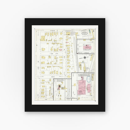 Old map wall art mockup — black gallery frame with white mat — Sanborn Fire Insurance Map from Pana, Christian County, Illinois (1909), Sheet #0005