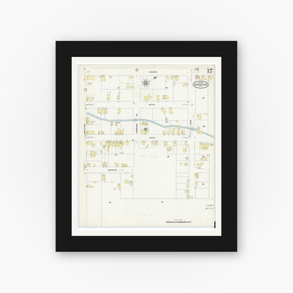Old map wall art mockup — black gallery frame with white mat — Sanborn Fire Insurance Map from Rensselaer, Rensselaer County, New York (1909), Sheet #0017