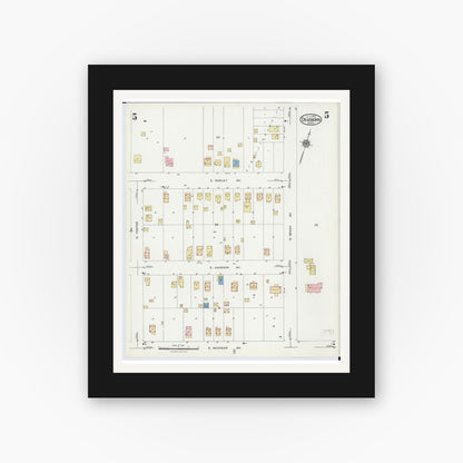 Old map wall art mockup — black gallery frame with white mat — Sanborn Fire Insurance Map from Dearborn, Wayne County, Michigan (1924), Sheet #0005