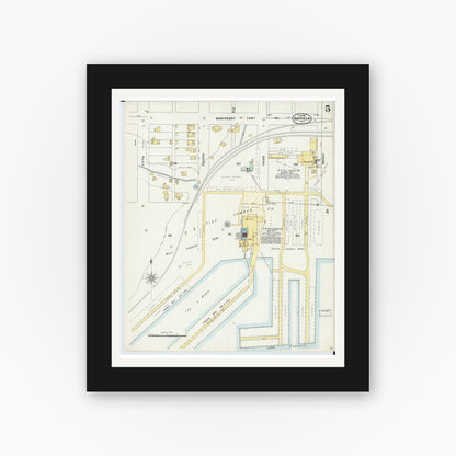 Old map wall art mockup — black gallery frame with white mat — Sanborn Fire Insurance Map from Bayfield, Bayfield County, Wisconsin (1898), Sheet #0005