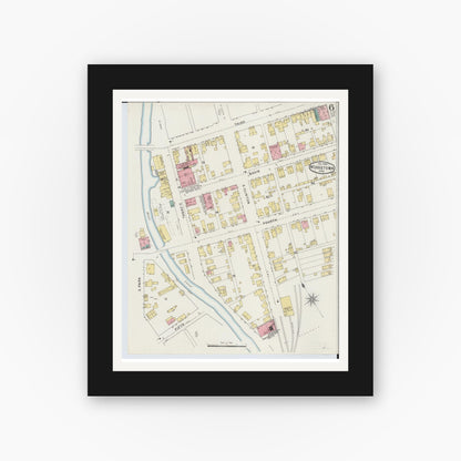 Old map wall art mockup — black gallery frame with white mat — Sanborn Fire Insurance Map from Middletown, Butler County, Ohio (1895), Sheet #0006