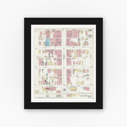 Old map wall art mockup — black gallery frame with white mat — Sanborn Fire Insurance Map from Peru, Miami County, Indiana (1906), Sheet #0010
