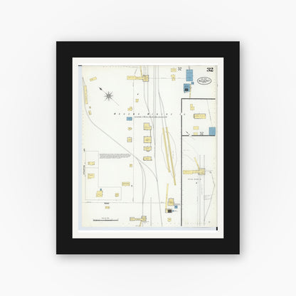 Old map wall art mockup — black gallery frame with white mat — Sanborn Fire Insurance Map from Red Jacket, Houghton County, Michigan (1908), Sheet #0032