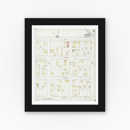 Old map wall art mockup — black gallery frame with white mat — Sanborn Fire Insurance Map from Elk Rapids, Antrim County, Michigan (1895), Sheet #0003