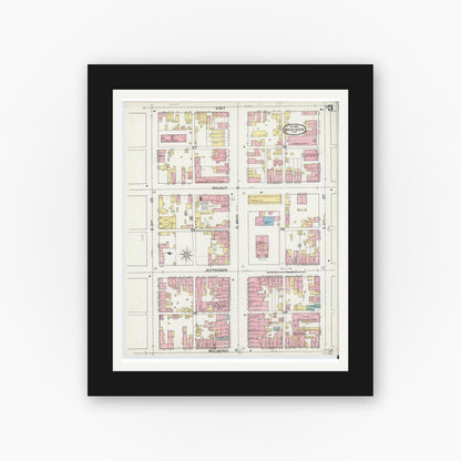 Old map wall art mockup — black gallery frame with white mat — Sanborn Fire Insurance Map from Madison, Jefferson County, Indiana (1892), Sheet #0003
