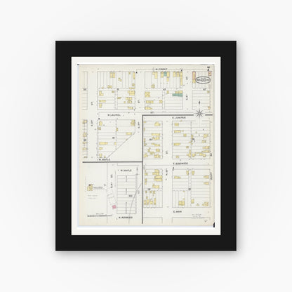 Old map wall art mockup — black gallery frame with white mat — Sanborn Fire Insurance Map from Brainerd, Crow Wing County, Minnesota (1892), Sheet #0007