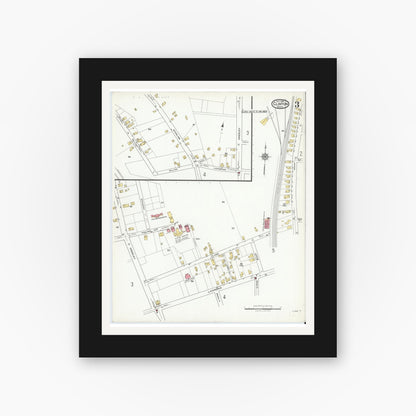 Old map wall art mockup — black gallery frame with white mat — Sanborn Fire Insurance Map from Clinton, Worcester County, Massachusetts (1919), Sheet #0003