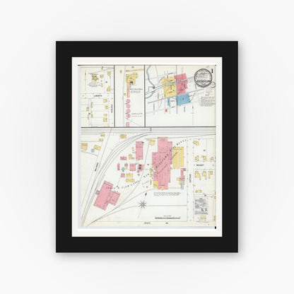 Old map wall art mockup — black gallery frame with white mat — Sanborn Fire Insurance Map from Newcomerstown, Tuscarawas County, Ohio (1901), Sheet #0001