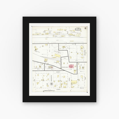 Old map wall art mockup — black gallery frame with white mat — Sanborn Fire Insurance Map from Belmond, Wright County, Iowa (1896), Sheet #0002