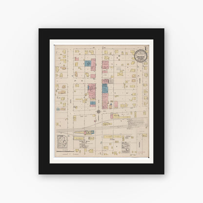Old map wall art mockup — black gallery frame with white mat — Sanborn Fire Insurance Map from Davison, Genesee County, Michigan (1921), Sheet #0001