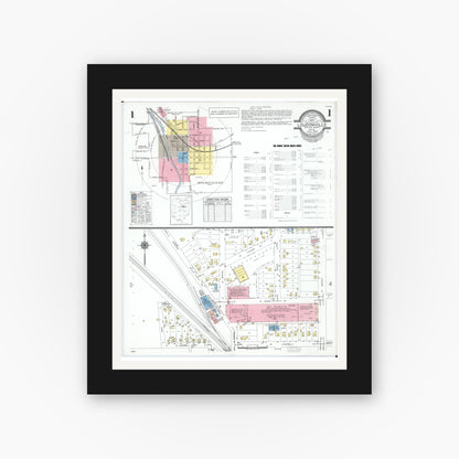 Old map wall art mockup — black gallery frame with white mat — Sanborn Fire Insurance Map from Loudonville, Ashland County, Ohio (1950) - Complete Map Set