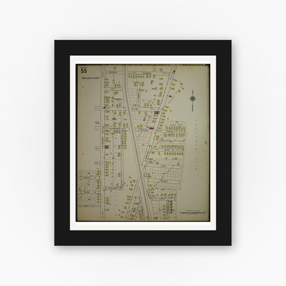 Old map wall art mockup — black gallery frame with white mat — Sanborn Fire Insurance Map from Kenosha, Kenosha County, Wisconsin. (1918), Sheet 59