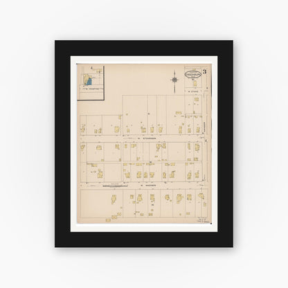 Old map wall art mockup — black gallery frame with white mat — Sanborn Fire Insurance Map from Gibsonburg, Sandusky County, Ohio (1922), Sheet #0003