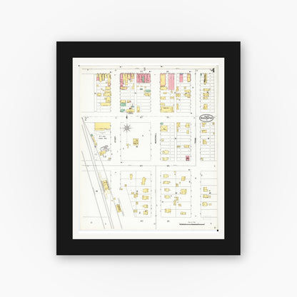 Old map wall art mockup — black gallery frame with white mat — Sanborn Fire Insurance Map from Rock Rapids, Lyon County, Iowa (1899), Sheet #0004