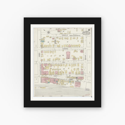 Old map wall art mockup — black gallery frame with white mat — Sanborn Fire Insurance Map from Port Jervis, Orange County, New York (1888), Sheet #0008