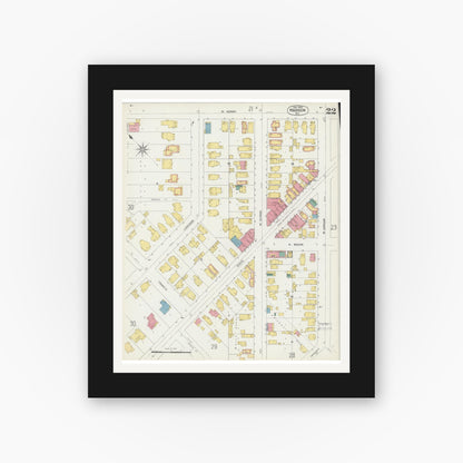 Old map wall art mockup — black gallery frame with white mat — Sanborn Fire Insurance Map from Madison, Dane County, Wisconsin (1902), Sheet #0022