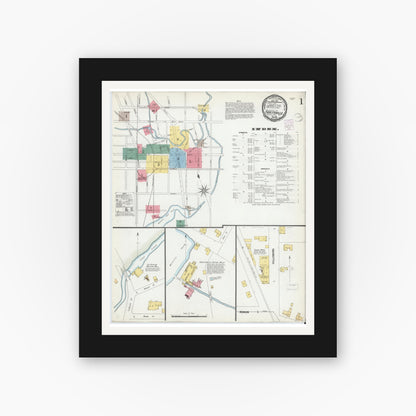 Old map wall art mockup — black gallery frame with white mat — Sanborn Fire Insurance Map from Fayetteville, Cumberland County, North Carolina (1901) - Complete Map Set