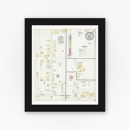 Old map wall art mockup — black gallery frame with white mat — Sanborn Fire Insurance Map from Delta, York County, Pennsylvania (1904) - Complete Map Set