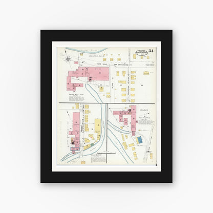 Old map wall art mockup — black gallery frame with white mat — Sanborn Fire Insurance Map from North Adams, Berkshire County, Massachusetts (1908), Sheet #0034