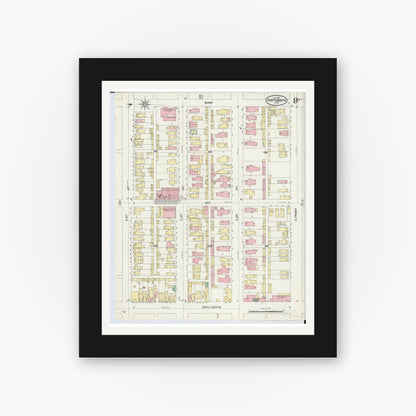 Old map wall art mockup — black gallery frame with white mat — Sanborn Fire Insurance Map from Portsmouth, Scioto County, Ohio (1897), Sheet #0009