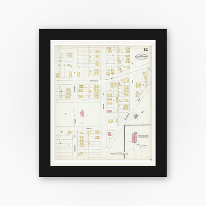 Old map wall art mockup — black gallery frame with white mat — Sanborn Fire Insurance Map from Charlottesville, Independent Cities, Virginia (1902), Sheet #0012