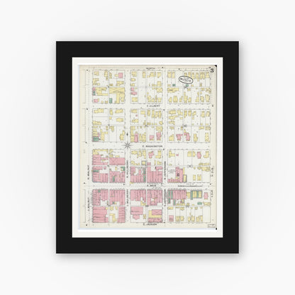 Old map wall art mockup — black gallery frame with white mat — Sanborn Fire Insurance Map from Muncie, Delaware County, Indiana (1892), Sheet #0003